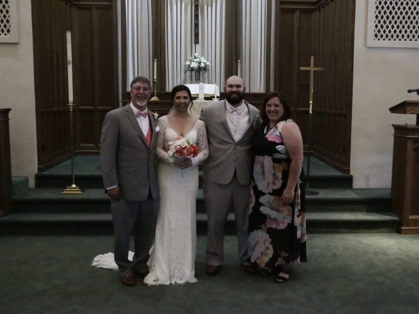 A poorly-lit wedding photograph